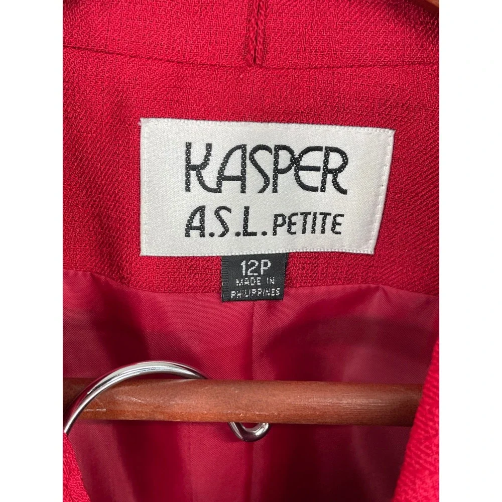 Kasper ASL Women Skirt Suit 12P Set Red Short Sleeve Scarf Professional